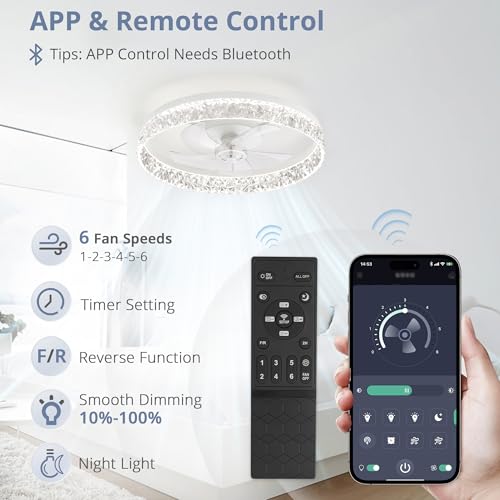 22 Inch White Ceiling Fan with Lights Remote Control Reversible Motor Dimmable