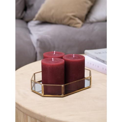 CANDWAX 3x4 inch Pillar Candles Set of 3 – Unscented, Dripless Burgundy, Handmade