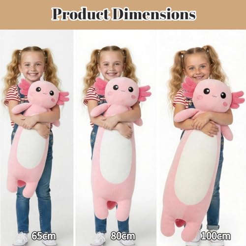Pink Axolotl Plush Pillow - 39.37 Inch Long Soft Stuffed Animal Gift for Kids & Adults