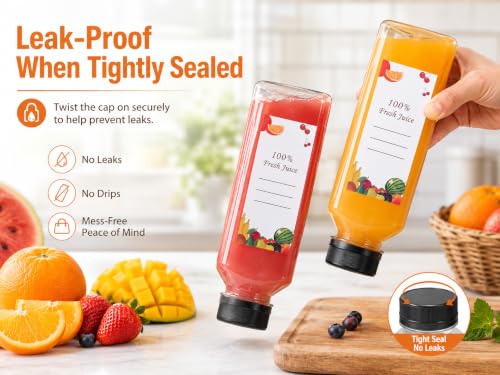 24oz Reusable Juice Bottles Set with Caps Labels Funnel Brush - OBKJJ 80pcs