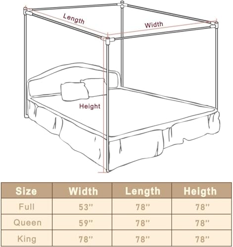 Queen Size Stainless Steel Canopy Bed Frame Thick Metal Bed Frame with Stable Base - Black