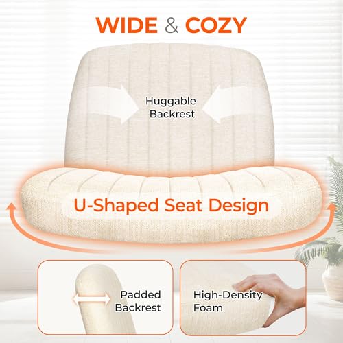 Orange Factory Criss Cross Chair Beige Wheel Wide Fabric Vanity Seat Adjustable & Swivel