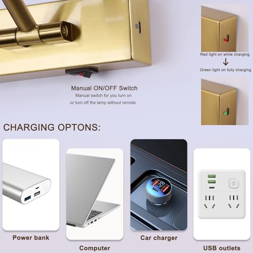 Battery Operated Brass 24-Inch Wireless LED Picture Light with Remote & Timer – Adjustable Art Wall Lamp