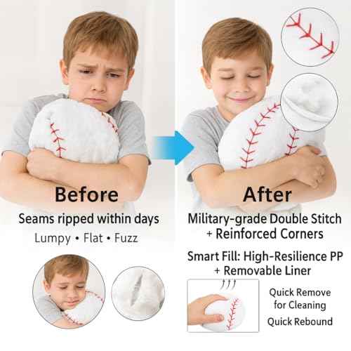 Baseball Pillow Plush Boys: Soft Stuffed Throw Toys Gifts Stuff Softball Sports Room Decor 8-12 Year Old