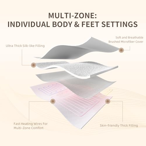 Bwarm Queen Size Multi-Zone Electric Heated Mattress Pad with Dual Controllers