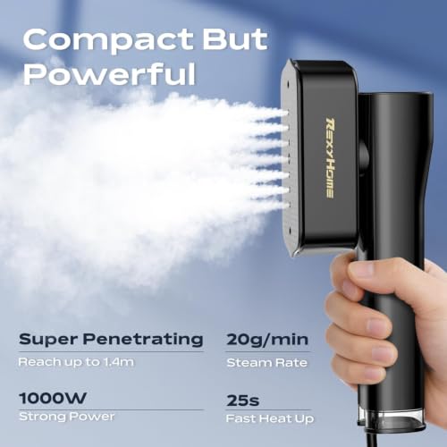 REXYHOME Black Travel Steamer for Clothes 1000W Portable Iron & Garment Steamer