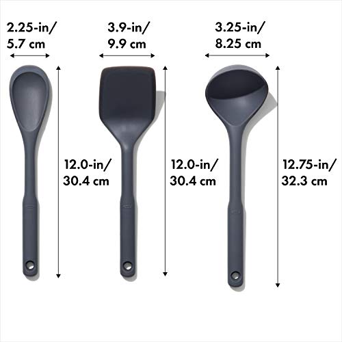 OXO Good Grips Silicone Utensil Set - 3-Piece Cooking Spoon, Turner, Ladle