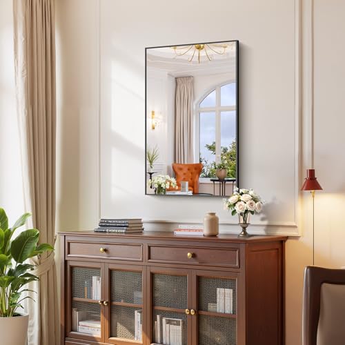 Bathroom Mirror 24x40 Inches Matte Black Rectangular Wall Mirror with Aluminum Frame - Variation: Black/40L x 24W
