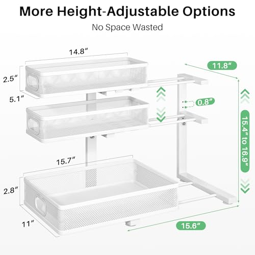 White 2-Pack Under Sink Organizer 3-Tier Adjustable Metal Pull-Out Shelf