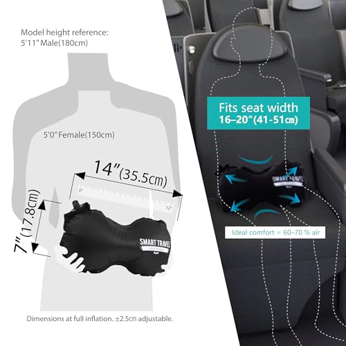 SMART Travel Vintage Black Inflatable Lumbar Support Pillow for Airplane & Office