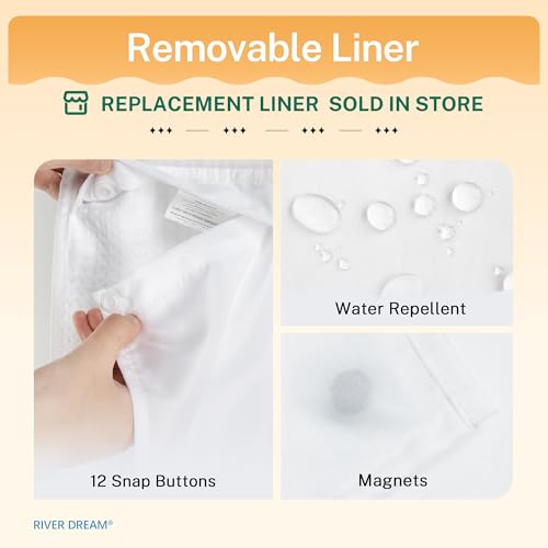 RiverDream White Heavyweight Waffle Shower Curtain with Liner 71x74 - No Hook, Split Rings