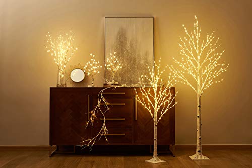 Lighted Birch Garland 6ft with 48 LED Battery-Operated Lights, Timer