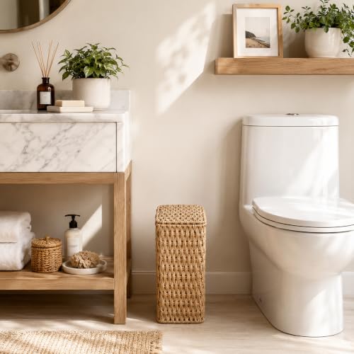 Endymion 3 Gallon Wicker Trash Can with Lid - Neutral Paper Rope Bathroom Waste Bin