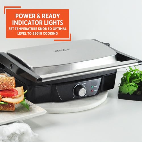 12 x 10 Inch Stainless Steel Panini Press with Nonstick Plates - 1200W