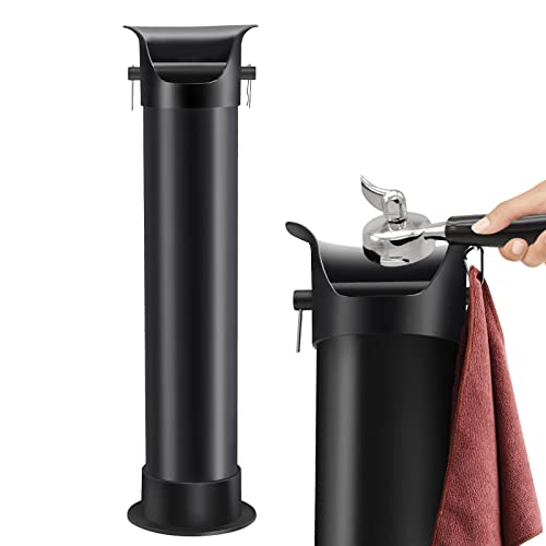 Black Espresso Coffee Knock Box - Commercial Standing Grounds Container with Garbage Bags & Towels