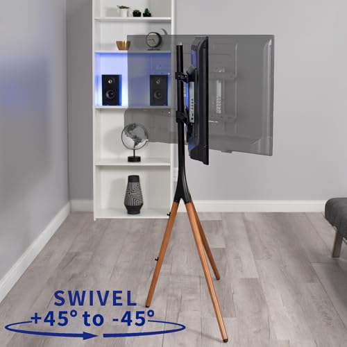 Black Treated Wood Easel TV Stand for 45-65 Inch Screens - Adjustable Swivel