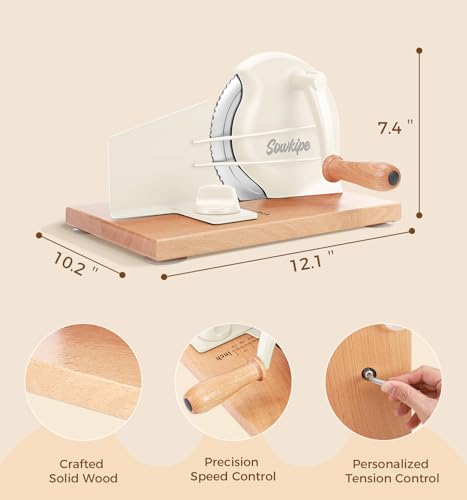 SOWKIPE Cream Manual Bread Slicer with Adjustable Thickness, Clear Cover for Sourdough & Baked Goods