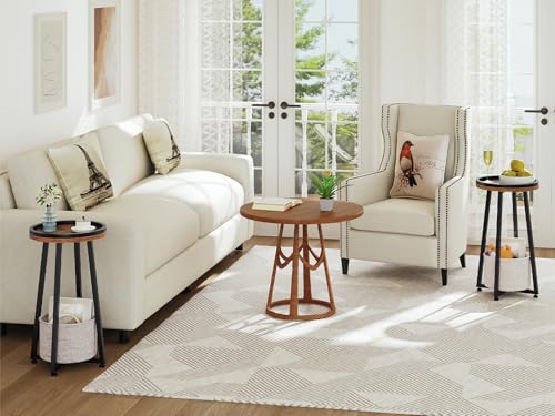 Rustic Brown Small Round Side Table with 2-Tier Design - Compact Sofa End Table