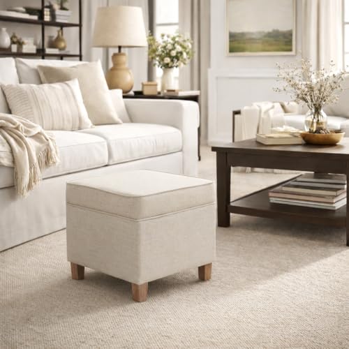 Cream Square Storage Ottoman with Lift-Off Lid - HomePop Classic Accent Piece