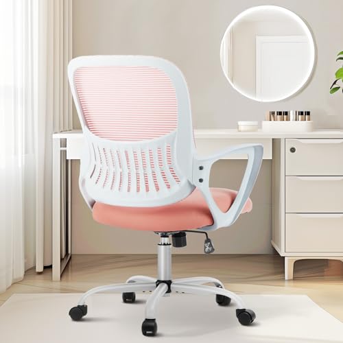 Pink Ergonomic Office Desk Chair with Lumbar Support - All-Day Comfort, 18.5"D