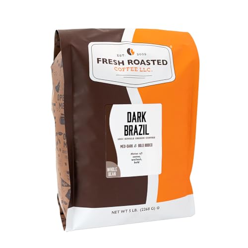 Dark Brazil Whole Bean Coffee - 5 lb Med-Dark Roast, Kosher, Freshly Roasted