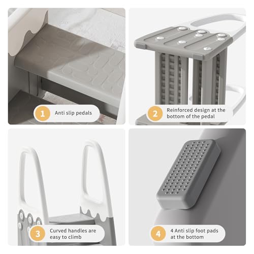 Gray Two Step Stool with Handrails for Toddler & Kids, Learning Tower for Bathroom & Potty Training