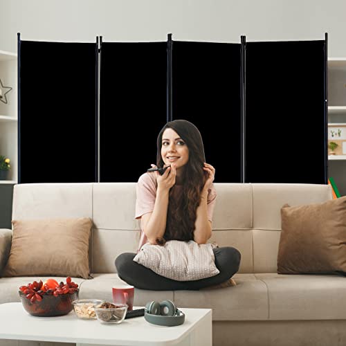Grezone Black 4-Panel Folding Room Divider - 6 ft Privacy Screen for Home & Office