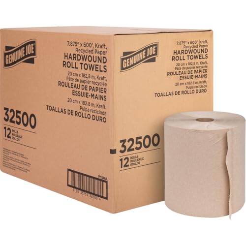 Kraft Hardwound Roll Towels - 7.9 Inch x 600 Feet, Pack of 12, Recycled Material