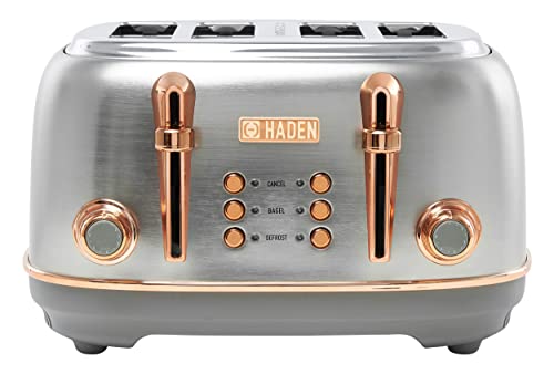 Haden Heritage 4-Slice Wide Slot Stainless Steel Toaster with Copper Finish - Modern Kitchen Appliance