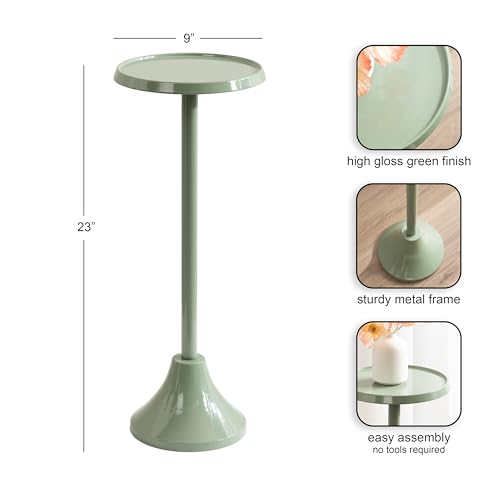 Kate and Laurel Sanzo Green Modern Round Metal Pedestal Table 9x9x23 - Indoor Plant or Drink Stand