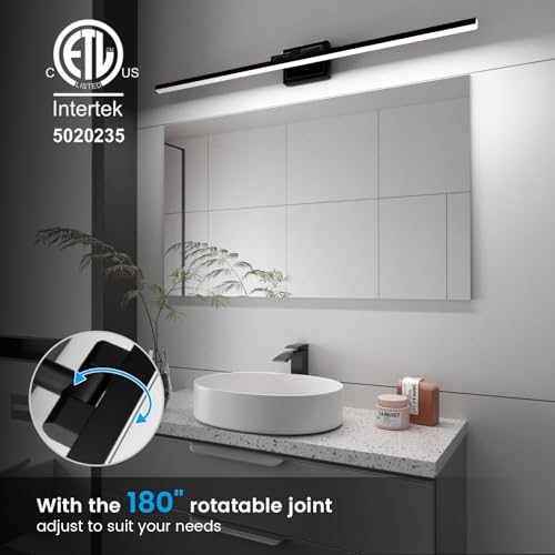 Black 48-Inch Dimmable Bathroom Vanity Light Fixture with Rotatable Heads