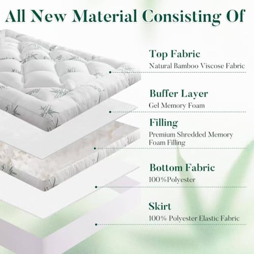Green Full Size Memory Foam Mattress Topper 3 Inch Cooling Bamboo Viscose Pillow Top