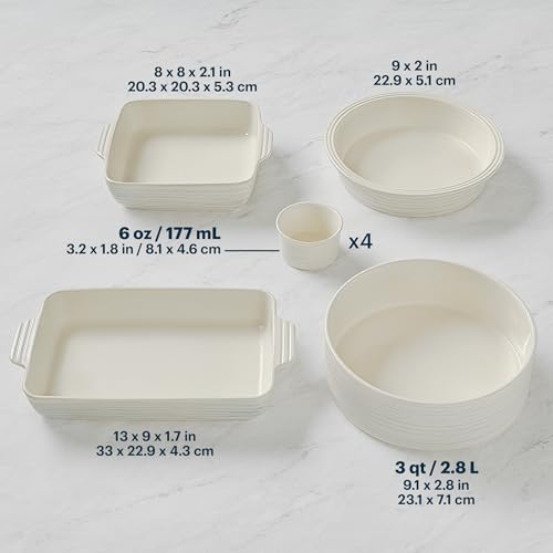 Pyrex 8-Piece Ceramic Bakeware Set with Ramekins, Baking Dishes & Pie Plate