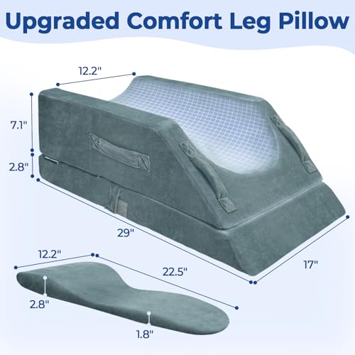 Double Leg Elevation Pillow - 4-Height Adjustable Support for Legs & Circulation - Grey (Variation of THIS listing)