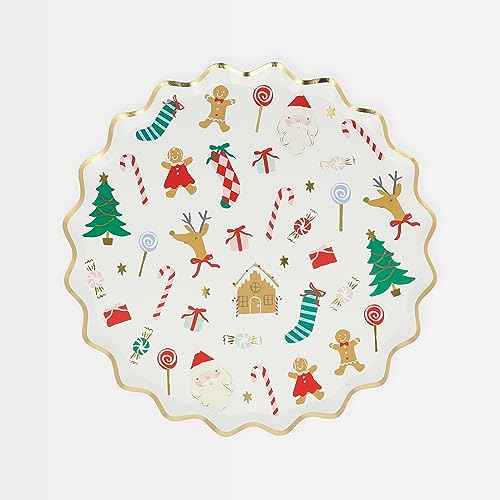 Meri Meri Christmas Party Plates (Pack of 8), Disposable Plates for Party, Christmas Paper Plates with Scalloped Edge