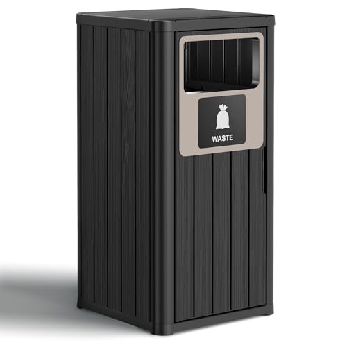 WTFGO Black 22 Gallon Outdoor Waterproof Resin Trash Can with Lid - Patio Garden Bin