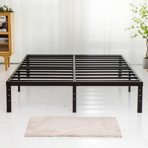 Wulanos Queen Size Heavy Duty Metal Bed Frame 14 Inch Platform with Steel Slats Support, Noise-Free & Ample Storage