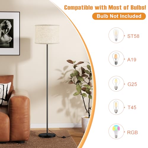 Ambimall 60-Inch Modern Floor Lamp Set of 2 Beige Shade Black Pole - Without Bulb