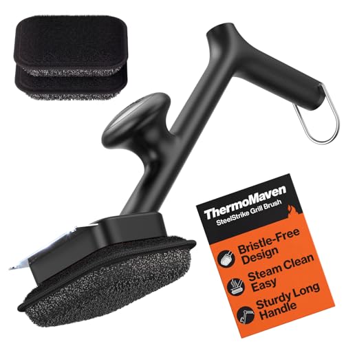 ThermoMaven Black 3-Pack Bristle-Free BBQ Grill Brush with Steam Cleaner & Replaceable Heads
