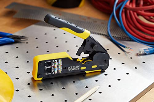 Klein Tools VDV226-110 Ratcheting Modular Data Crimper - Wire Stripper & Cutter, RJ11/RJ12 & RJ45 Pass-Thru - Crimper