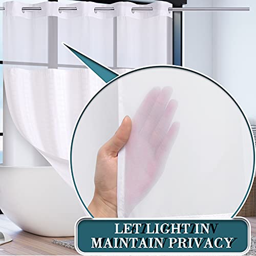 Check-White Shower Curtain with Snap-In Liner Set - 71W x 74H, Waterproof, Hotel Quality