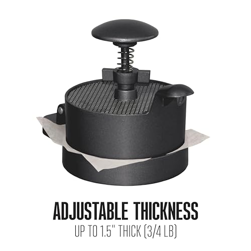 Spring Ejector Burger Press - 4 1/2 Inch Diameter Patty Maker, Adjustable Thickness, Single