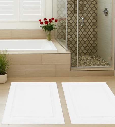 Gold Textiles 12 Pack White Cotton Blend Bath Mats 20x30 Inches - Hotel Quality