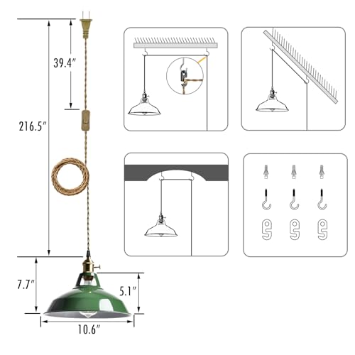 YUBOLE Modern Green Plug-in Pendant Light Macaron Kitchen Hanging