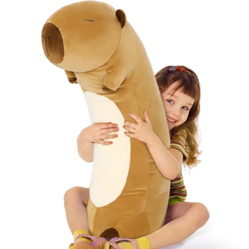 Long Plush Body Pillow - 39.5 Inch Brown Capybara Stuffed Animal for Sleep & Comfort