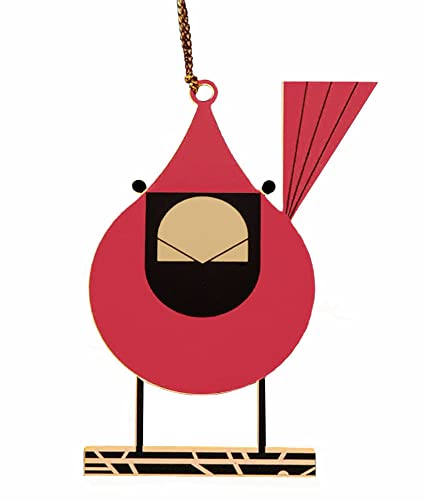 Charley Harper Brass Cardinal Close-Up Christmas Ornament