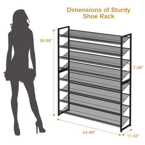 NEYCIL Black 8-Tier Heavy Duty Metal Shoe Rack Organizer, Stacking Shoe Storage for Closet & Entryway