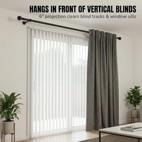 Heavy Duty Curtain Rod Brackets - 6 Inch Adjustable Wall Mount Holders - Black - Set of 4