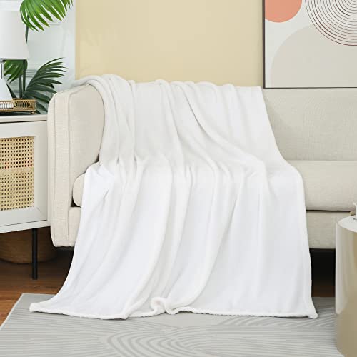 JIAHANNHA White Fleece Plush Throw Blanket 50x60 inches for Couch Sofa Bed