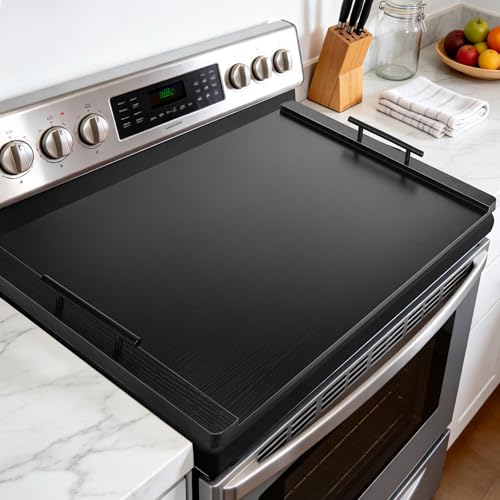 FUSOUBOTY Black Wooden Stove Cover with Handles - Kitchen Counter Extension & Serving Tray